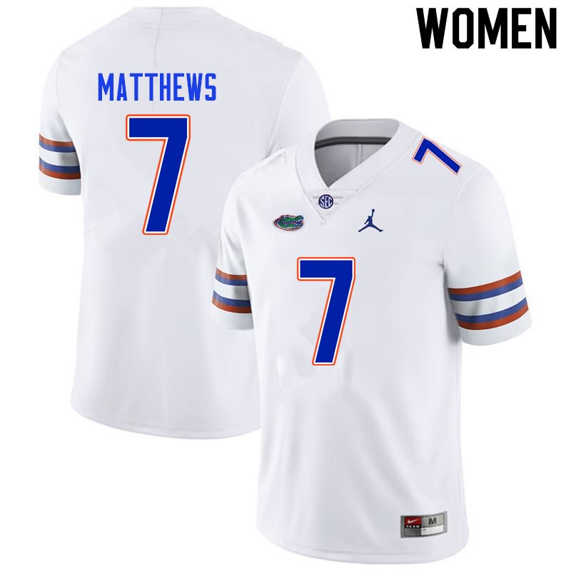 NCAA Florida Gators Luke Matthews Women's #7 Nike White Stitched Authentic College Football Jersey VYF1564WM